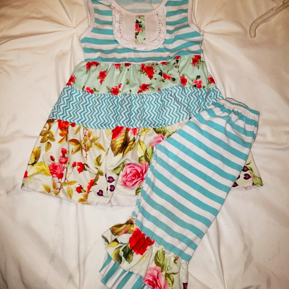 Floral Striped Boutique Outfit
